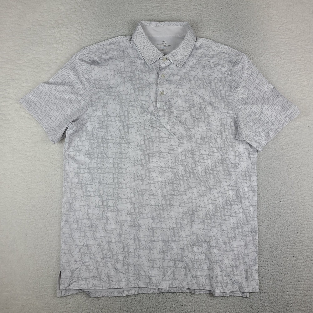 Southern Tide Polo Shirt Mens XL Gray White Performance Golf Short Sleeve